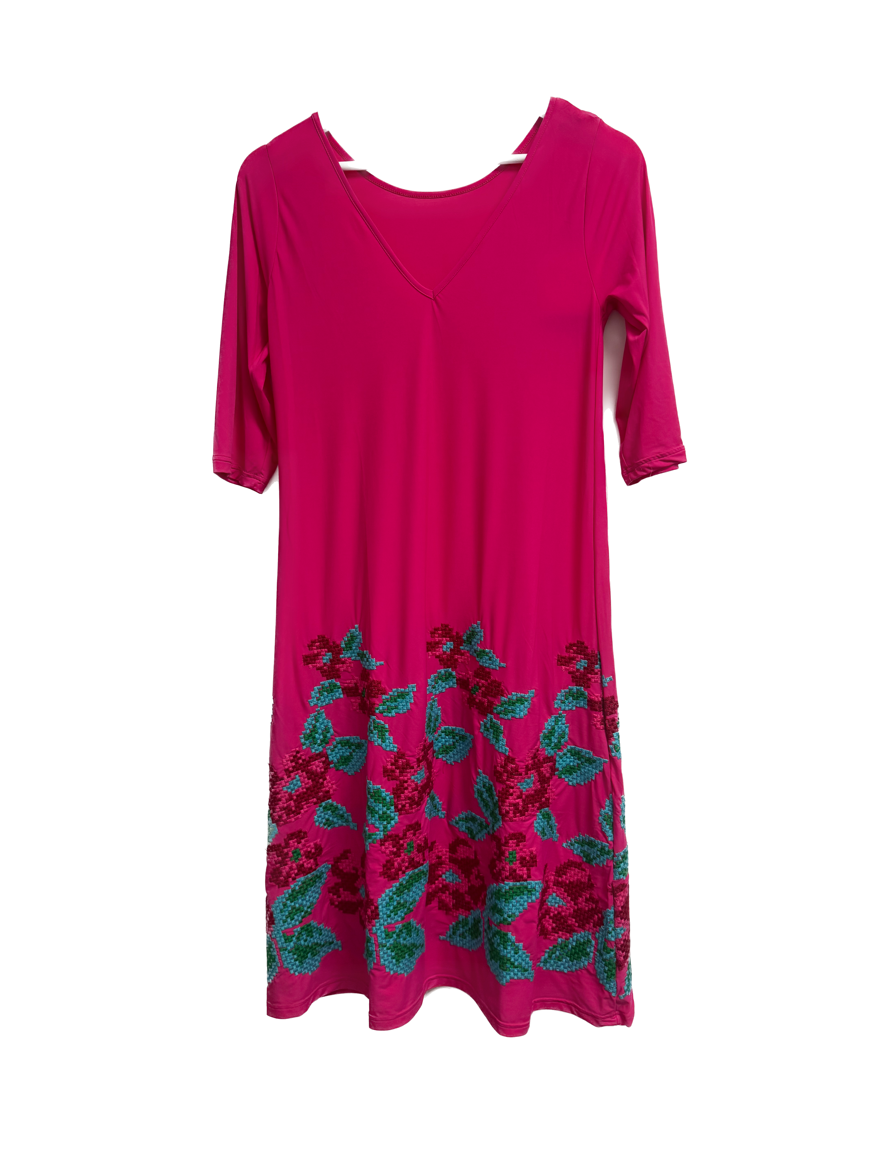 STRETCHY MICROFIBER ISA BELLE EMBROIDERED DRESS 124220PPL
