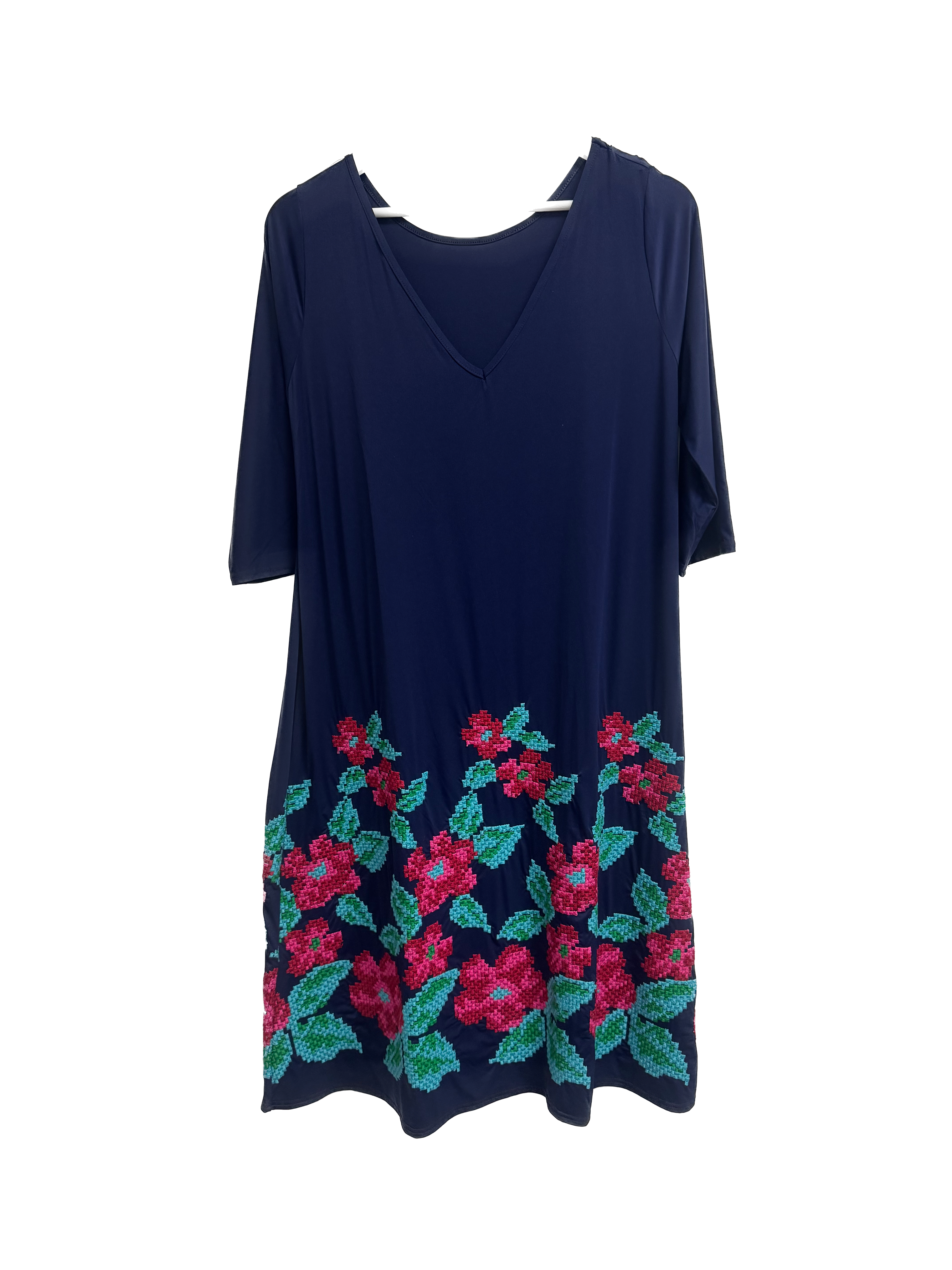 STRETCHY MICROFIBER ISA BELLE EMBROIDERED DRESS 124220PPL