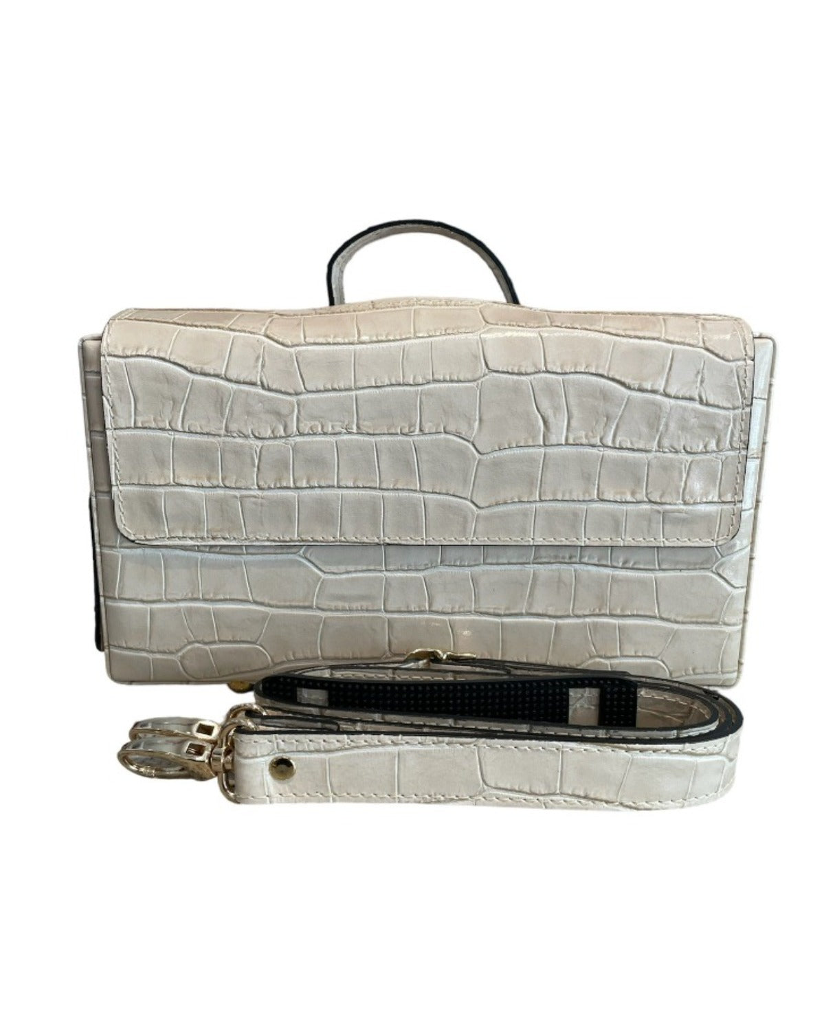 Classic Briefcase CREAM COCCO PRINT Leather with locks and shoulder strap