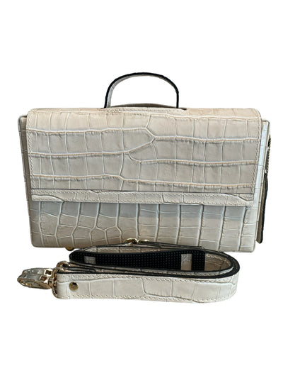 Classic Briefcase CREAM COCCO PRINT Leather with locks and shoulder strap