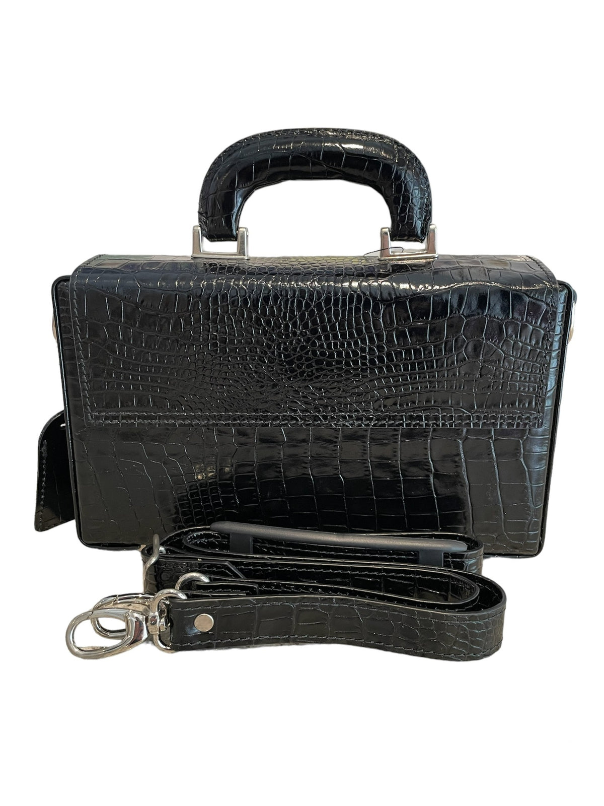 Elegant Briefcase BLACK COCCO PRINT Genuine leather with locks and shoulder strap