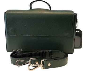 Classic Briefcase GREEN, Genuine Leather with locks and shoulder strap