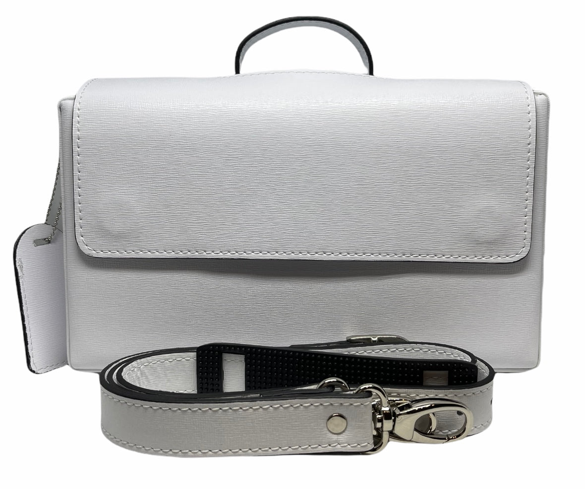 Classic Briefcase WHITE, genuine leather with locks and shoulder strap