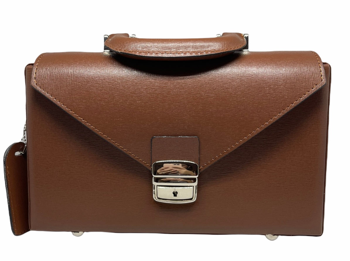 Elegant Briefcase BROWN, Genuine leather with locks and shoulder strap