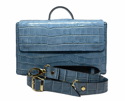 Classic Briefcase COCCO LIGHT BLUE leather with locks and shoulder strap