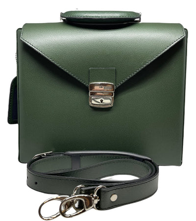 Elegant BIG green briefcase, with shoulder strap and locks. Genuine leather.