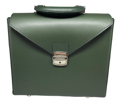Elegant BIG green briefcase, with shoulder strap and locks. Genuine leather.