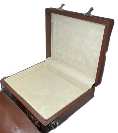 Elegant Briefcase BIG, BROWN, leather with locks and shoulder strap