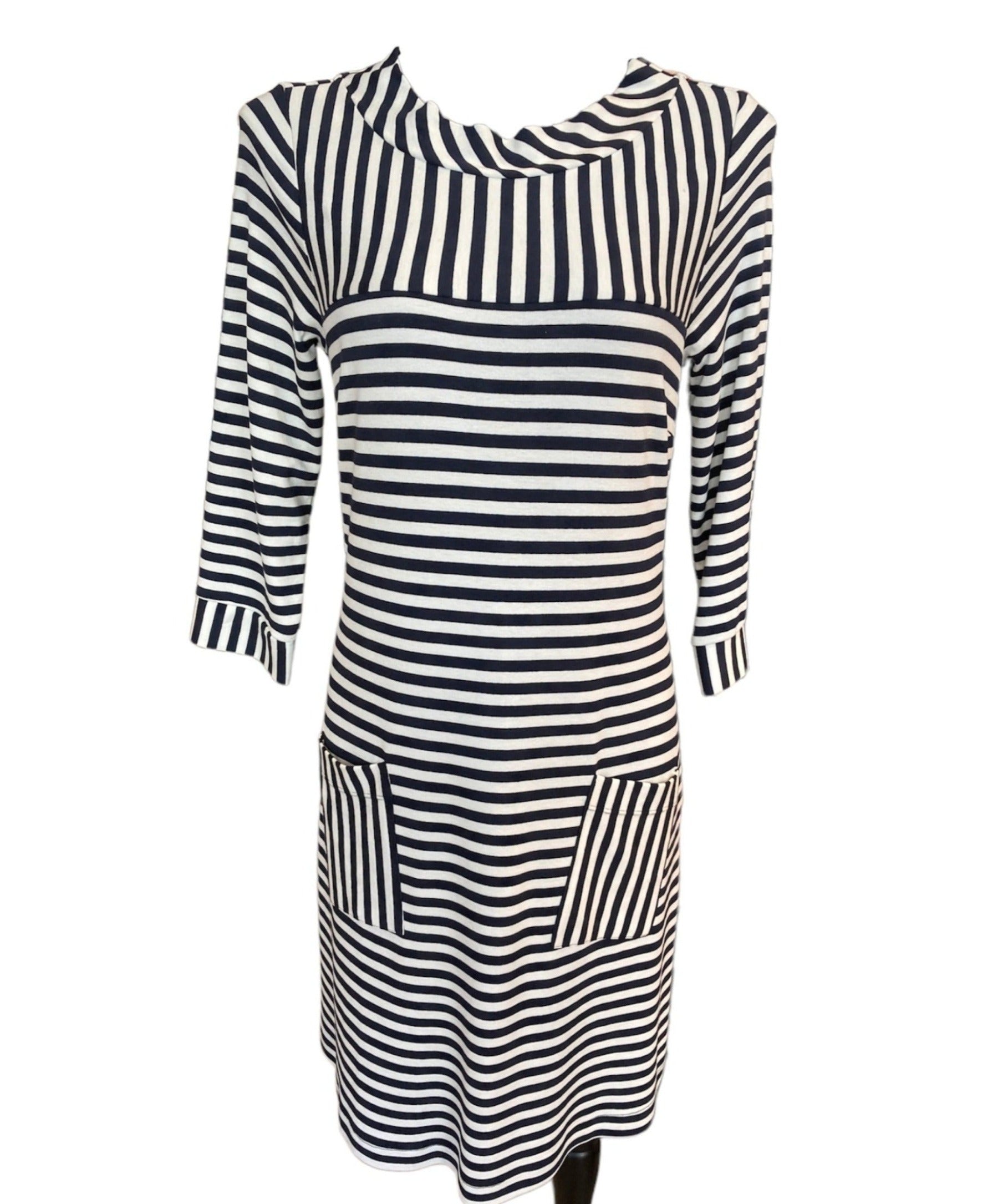 Blue Navy White Striped Casual Dress