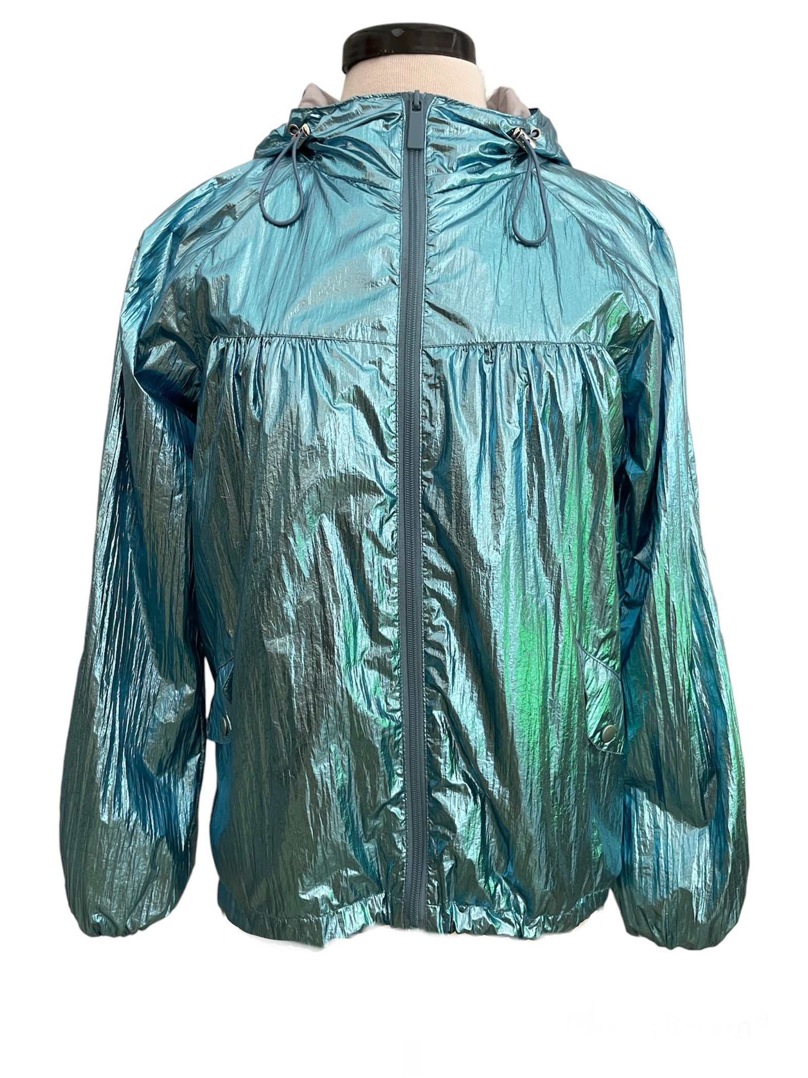 Shiny Zipper Hooded Metallic Jacket