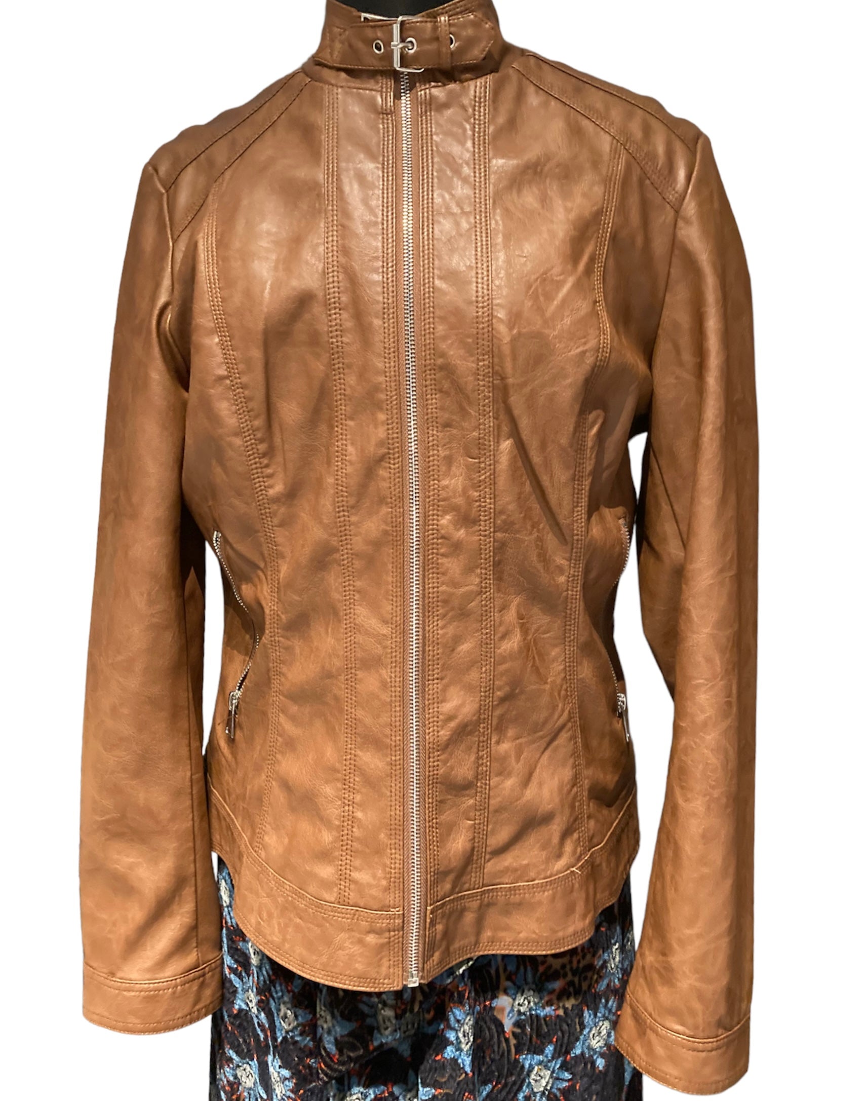 PU Leather Buckle Collar Jacket