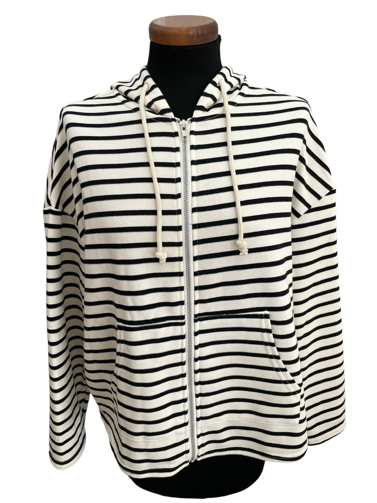 Zip-up Stripes Hooded Sweatshirt