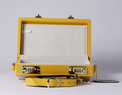 Elegant Briefcase YELLOW, Genuine  leather with locks and shoulder strap