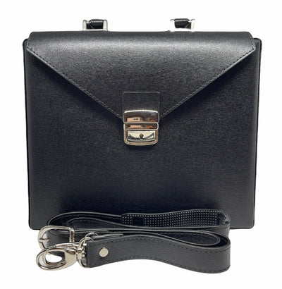Elegant Briefcase BIG,BLACK, Genuine leather with locks and shoulder strap