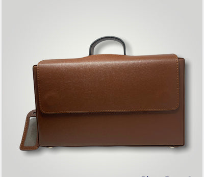 Classic Briefcase  BROWN , genuine leather with locks and shoulder strap