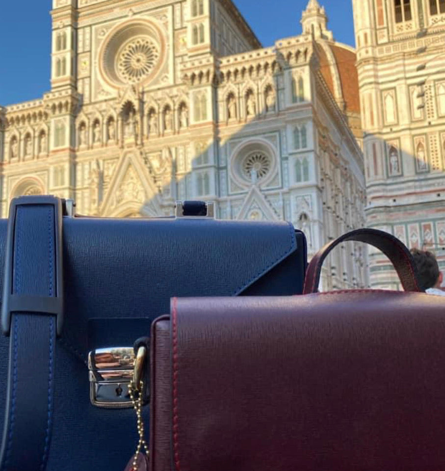 Classic Briefcase BURGUNDY with red stiches, Genuine leather with locks and shoulder strap
