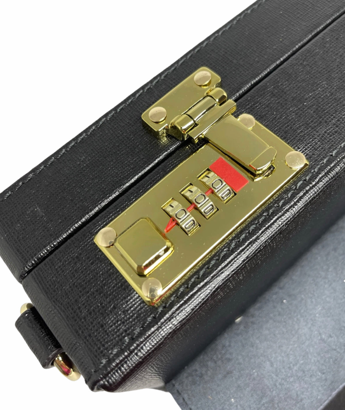Elegant Briefcase BLACK, Genuine leather with silver or gold locks and shoulder strap