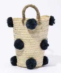 Tall Straw basket with pom pom